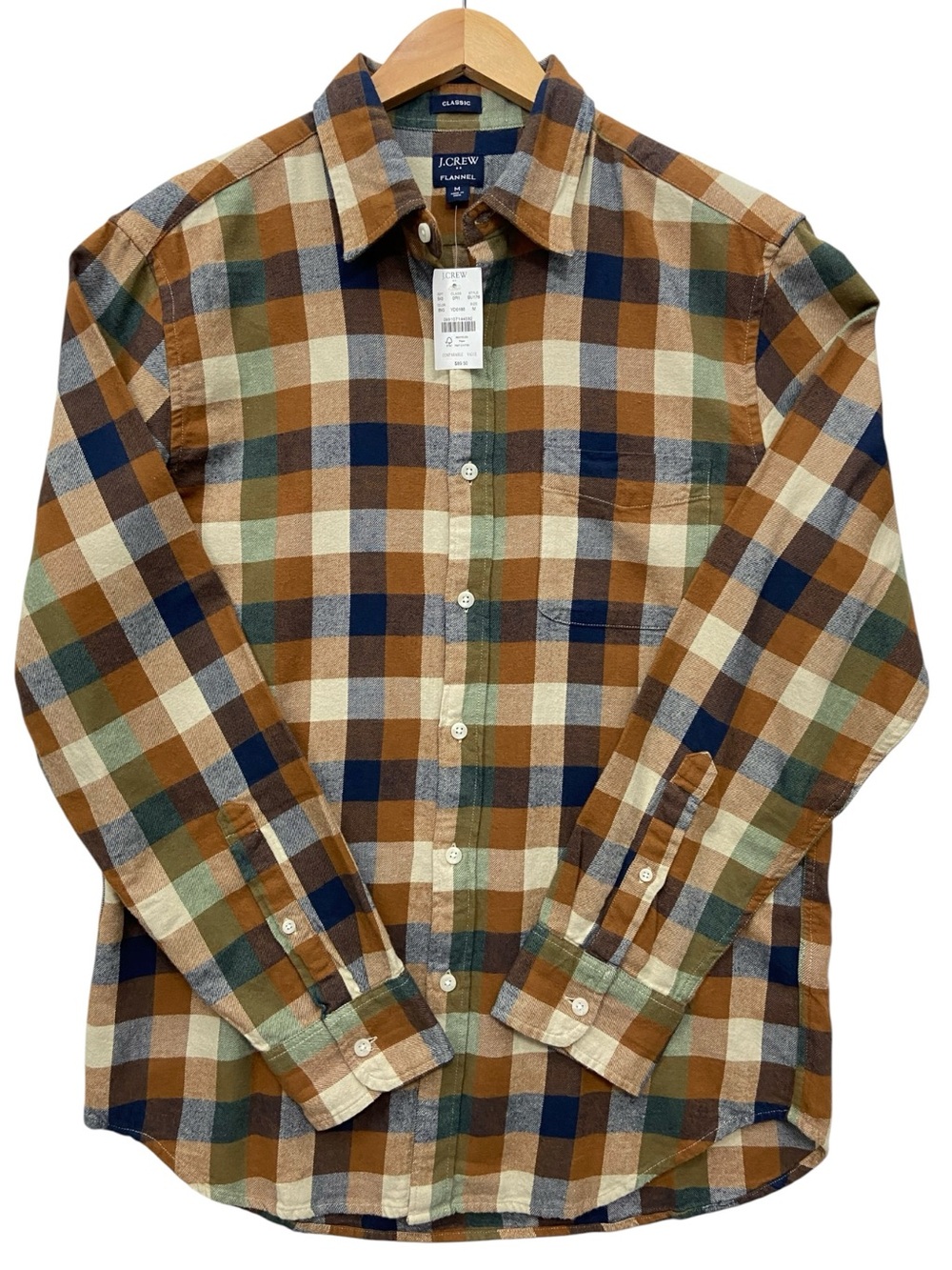 J. Crew Brown Plaid Flannel Long Sleeve Cotton Button Up Shirt Men’s Medium NEW